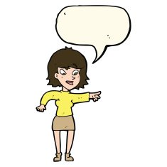 cartoon woman pointing with speech bubble N139