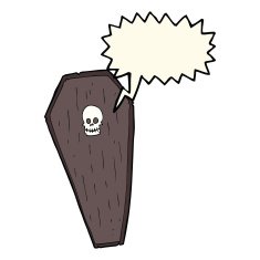 spooky cartoon coffin with speech bubble N14