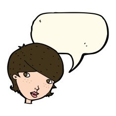 cartoon friendly woman with speech bubble N48