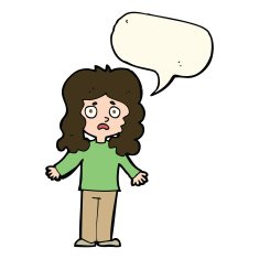cartoon worried woman with speech bubble N51
