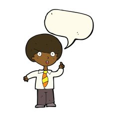 cartoon school boy answering question with speech bubble N31
