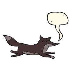 cartoon running wolf with speech bubble N4