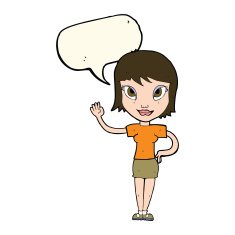 cartoon woman waving with speech bubble N232