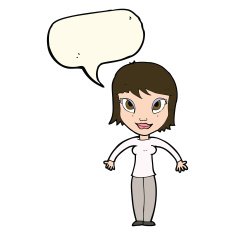 cartoon woman shrugging shoulders with speech bubble N325