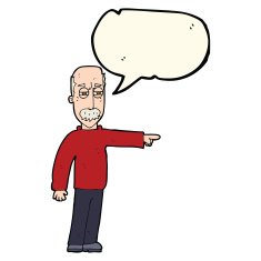 cartoon old man gesturing Get Out! with speech bubble N7