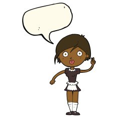 cartoon waitress making hand gesture with speech bubble N8