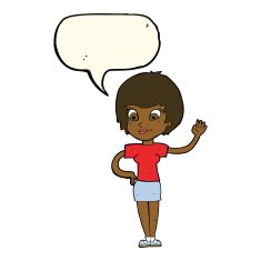 cartoon woman waving with speech bubble N233