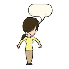 cartoon woman shrugging shoulders with speech bubble N326