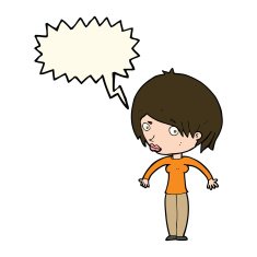 cartoon woman shrugging with speech bubble N41