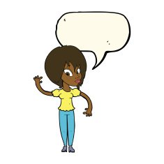 cartoon woman waving with speech bubble N234