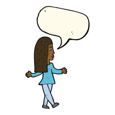 cartoon woman shrugging shoulders with speech bubble N327