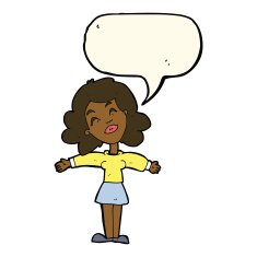 cartoon woman with open arms speech bubble N72