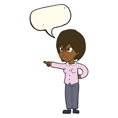 cartoon woman accusing with speech bubble N8