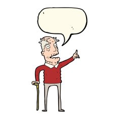 cartoon old man with walking stick speech bubble N6