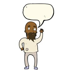 cartoon bearded man waving with speech bubble N8