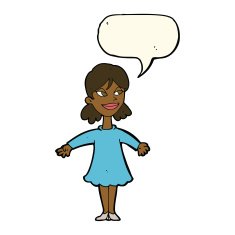 cartoon woman with open arms speech bubble N73