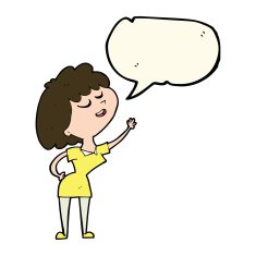 cartoon happy woman about to speak with speech bubble N7