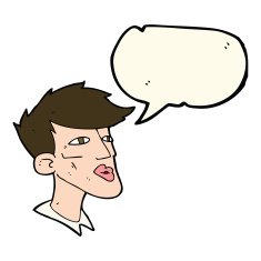 cartoon male model guy with speech bubble N7