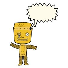 cartoon funny gold robot with speech bubble N7