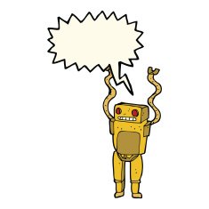 cartoon funny robot with speech bubble N50