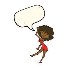 cartoon dancing woman with speech bubble N33