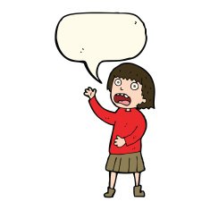 cartoon stressed out woman with speech bubble N13