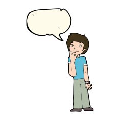 cartoon boy wondering with speech bubble N7