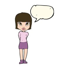 cartoon woman standing with speech bubble N13