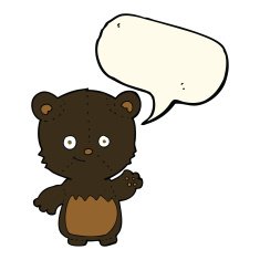 cartoon black bearcub waving with speech bubble N8
