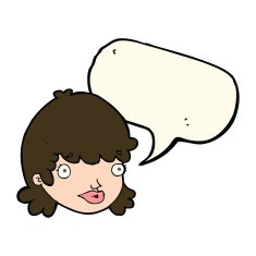 cartoon staring girl with speech bubble N7