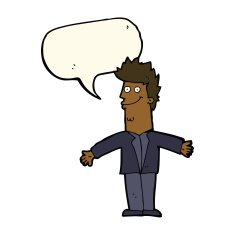 cartoon happy man with open arms speech bubble N8