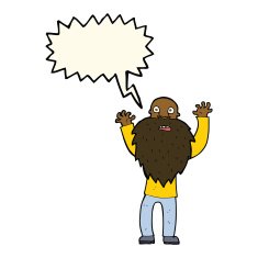cartoon frightened old man with beard speech bubble N8
