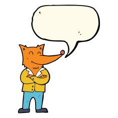cartoon fox in shirt with speech bubble N4