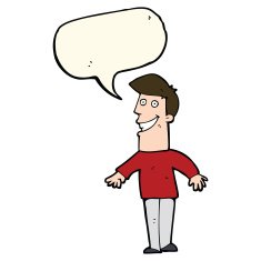 cartoon grinning man with speech bubble N56