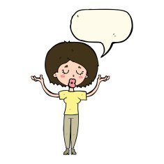cartoon peaceful woman with speech bubble N7