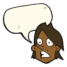 cartoon frightened face with speech bubble N8