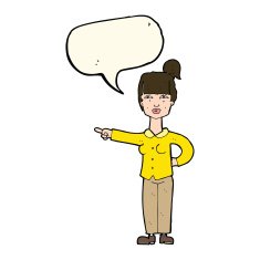 cartoon woman pointing with speech bubble N142
