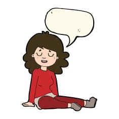 cartoon happy woman sitting on floor with speech bubble N13