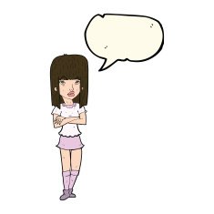 cartoon girl with crossed arms speech bubble N7