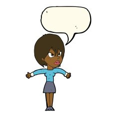 cartoon annoyed girl with speech bubble N14