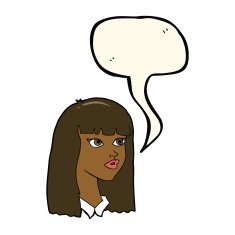 cartoon pretty girl with long hair speech bubble N8