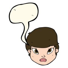 cartoon serious face with speech bubble N7