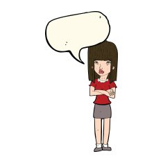 cartoon woman standing with speech bubble N14