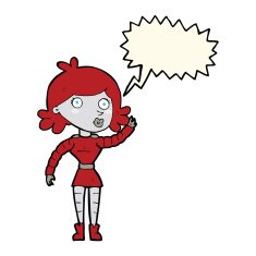 cartoon robot woman waving with speech bubble N13