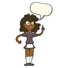 cartoon worried maid with speech bubble N8