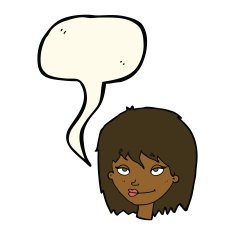 cartoon smiling woman with speech bubble N8