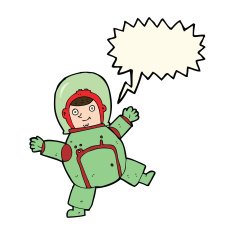 cartoon astronaut with speech bubble N79