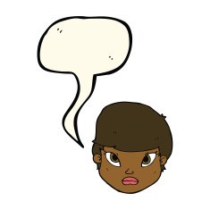 cartoon serious face with speech bubble N8