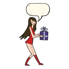 cartoon fashion girl with present speech bubble N7