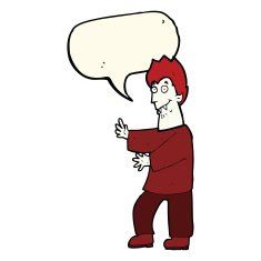 cartoon vampire waving hands with speech bubble N7